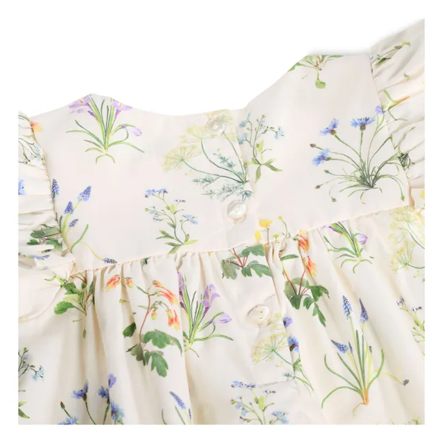 Robe Volants Cacao Fleurie Coton Bio | Ecru