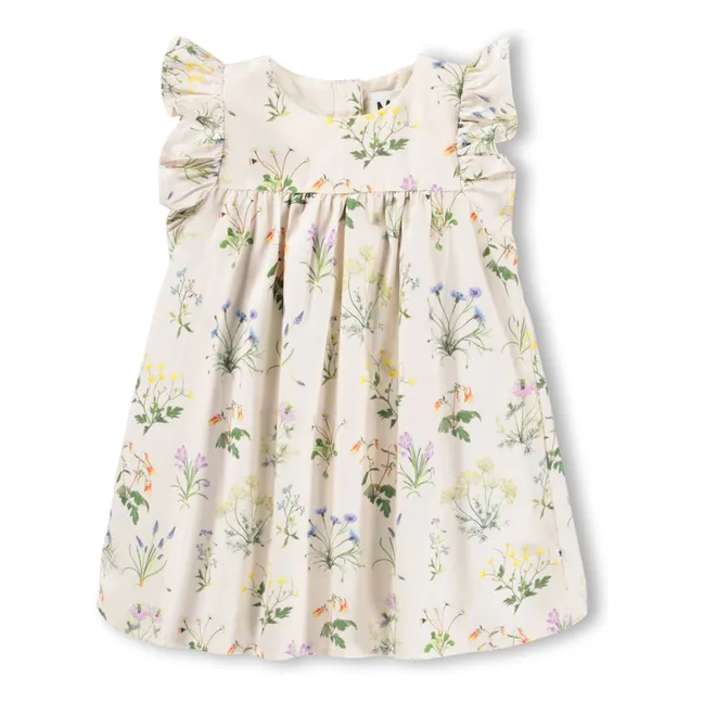 Robe Volants Cacao Fleurie Coton Bio | Ecru
