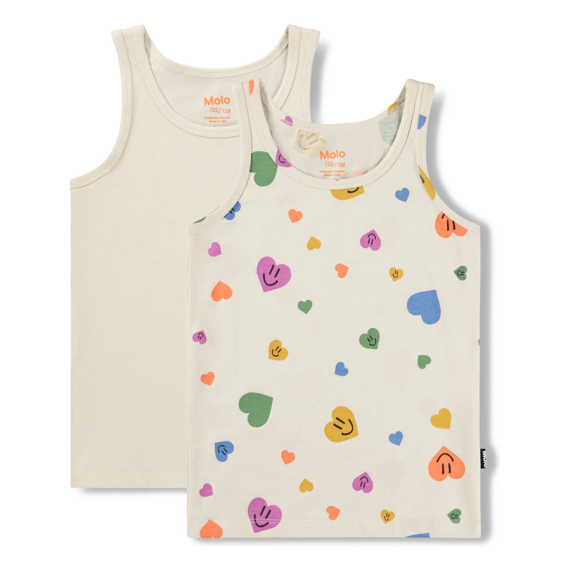 Molo Ecru Set Of 2 Jeanie Cœurs Organic Cotton Tank Tops