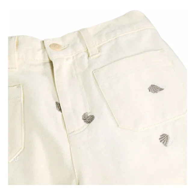 Vaqueros Adionella Seashell de algodón orgánico | Blanco