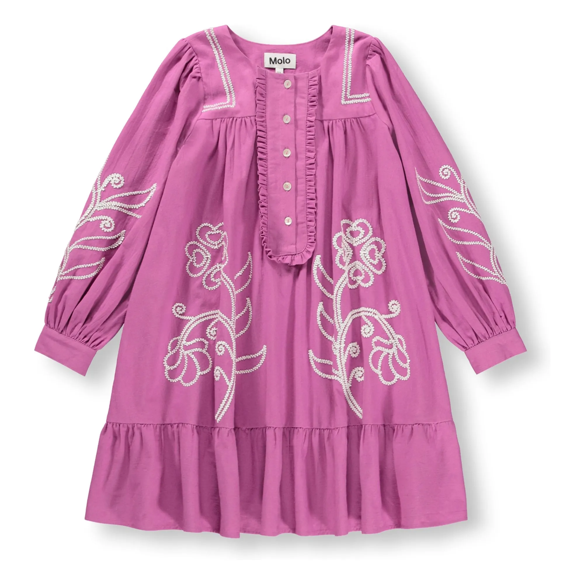 Molo Purple Crelo Button Dress Organic Cotton Flowers