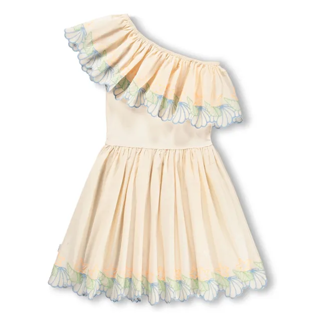 Vestido asimétrico con volantes de algodón orgánico Cato | Marfil