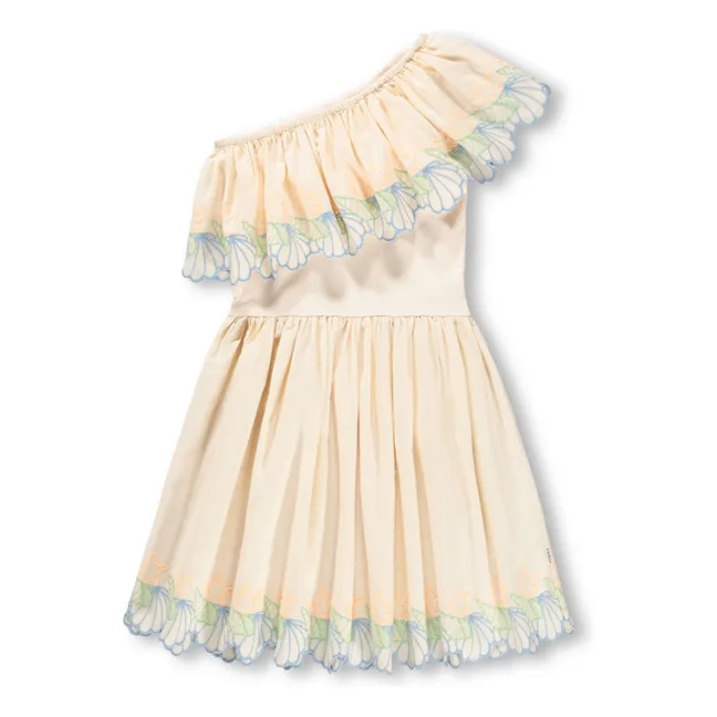 Vestido asimétrico con volantes de algodón orgánico Cato | Marfil