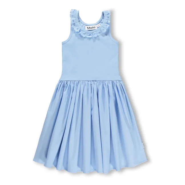 Vestido de algodón croco con volantes | Azul Claro