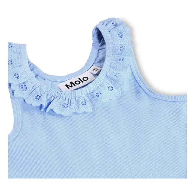 Vestido de algodón croco con volantes | Azul Claro