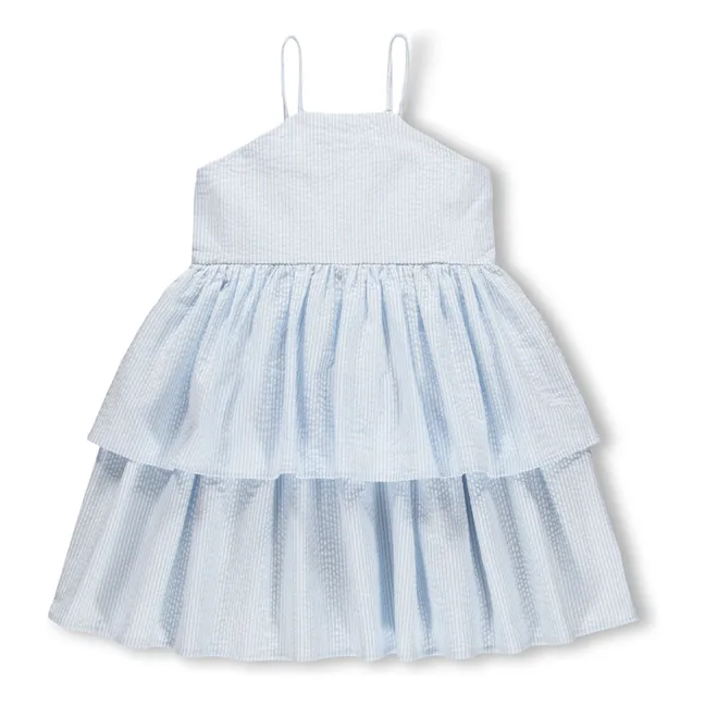Vestido de rayas de algodón orgánico con volantes Chelsea | Azul Pálido