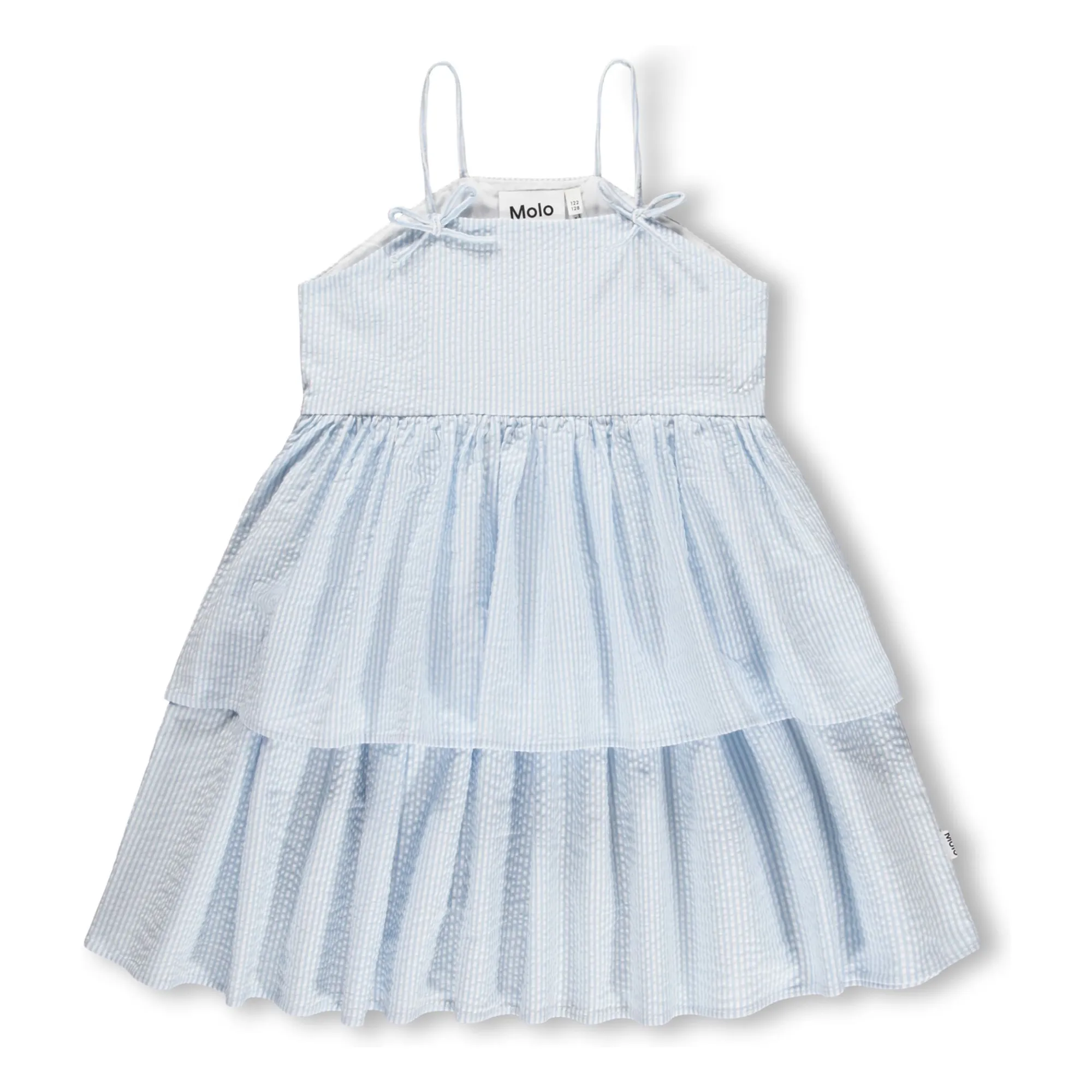 Molo Pale Blue Striped Chelsea Ruffle Dress Organic Cotton