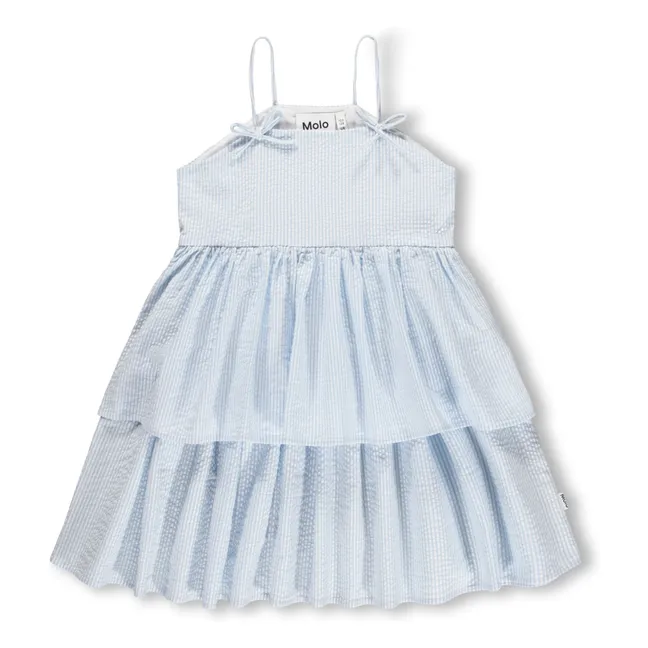 Vestido de rayas de algodón orgánico con volantes Chelsea | Azul Pálido