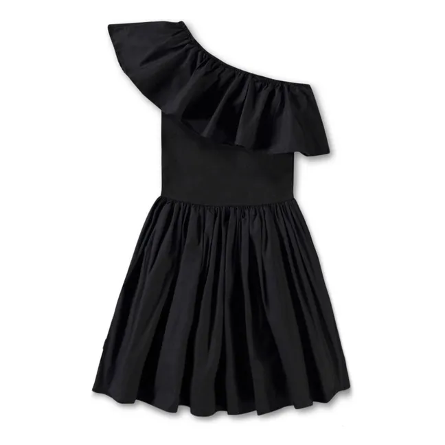 Vestido asimétrico con volantes de algodón orgánico Chloey | Negro