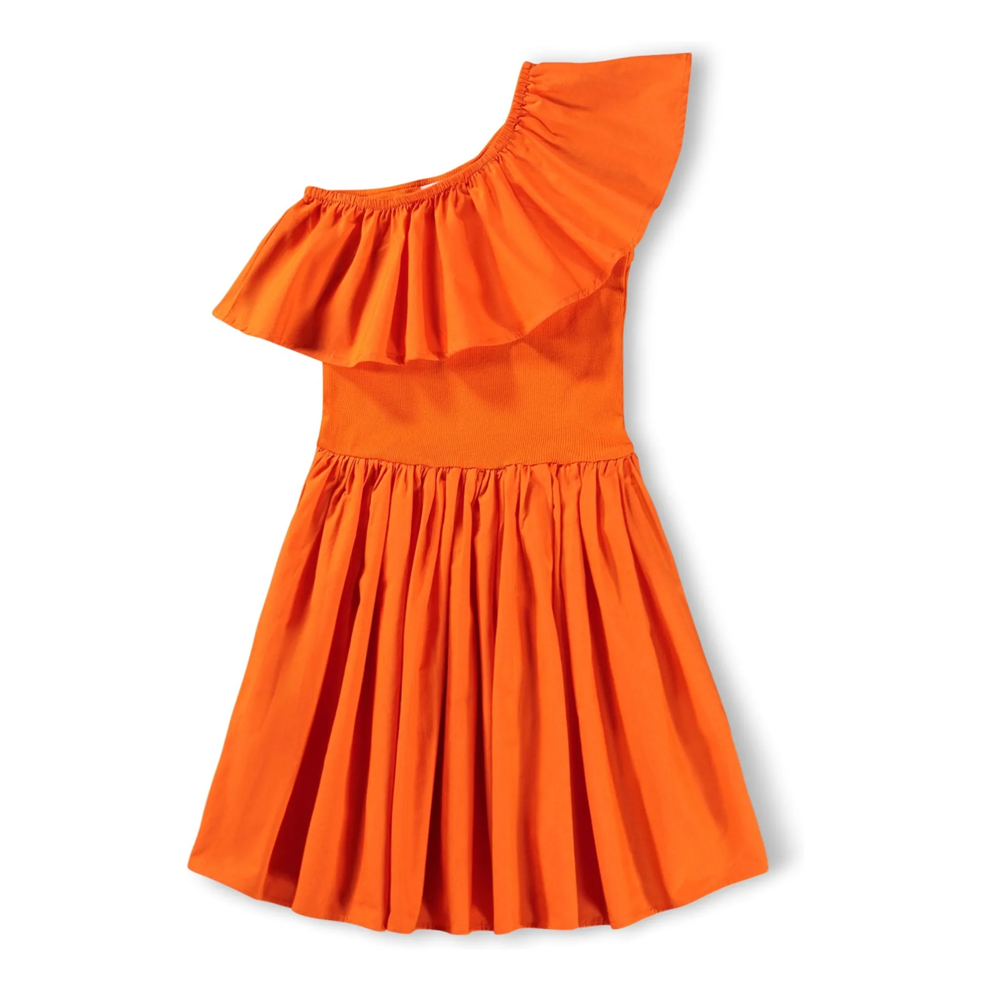Molo Orange Chloey Organic Cotton Asymmetric Ruffle Dress