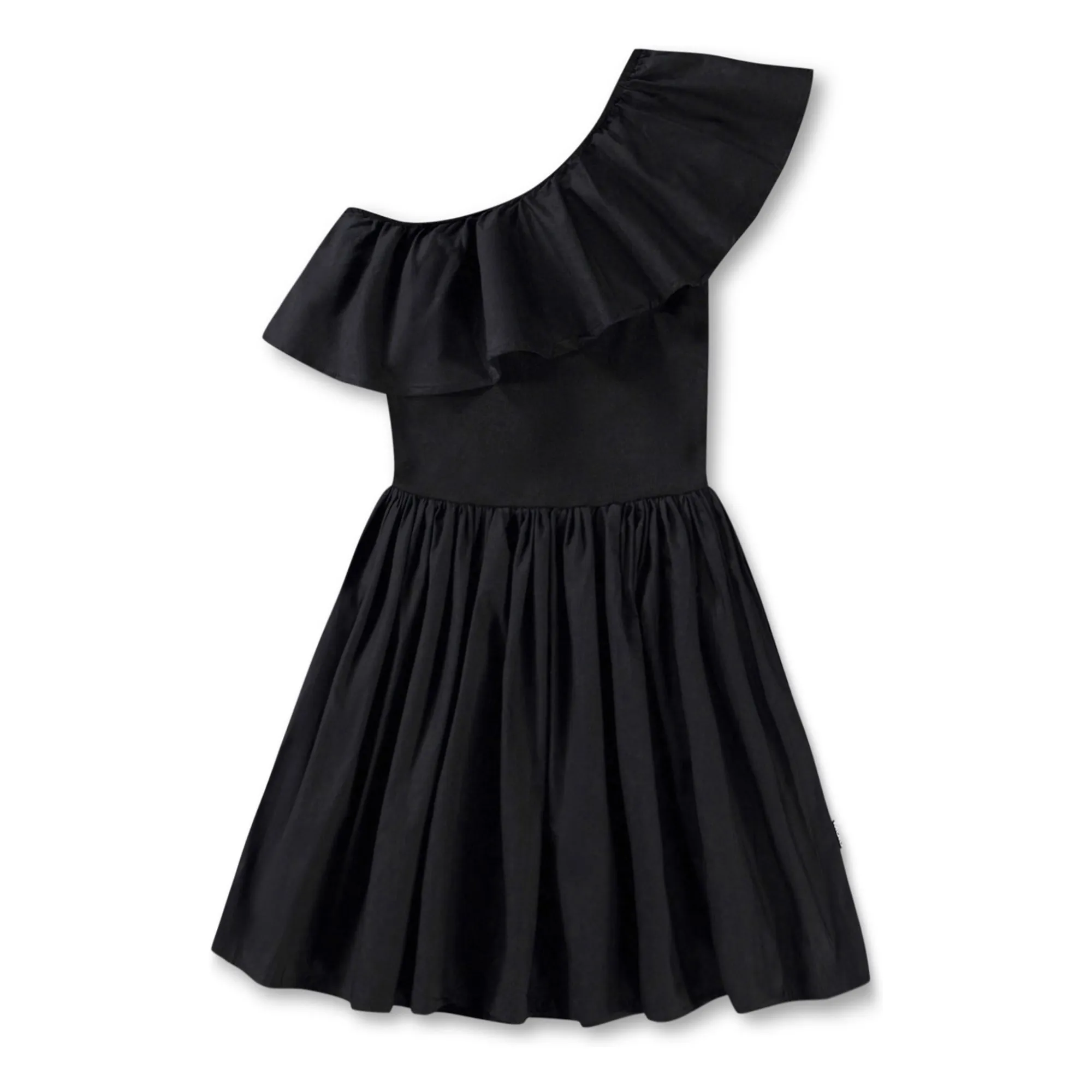Molo Black Chloey Organic Cotton Asymmetric Ruffle Dress