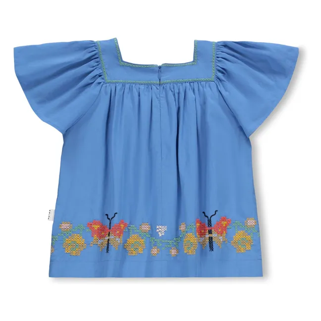 Rosalyn Butterfly organic cotton ruffled top | Blue