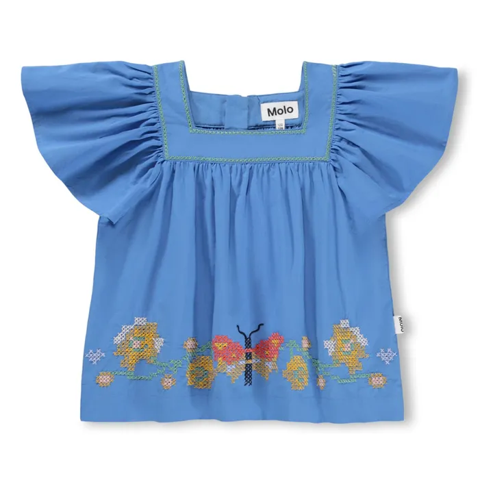 Top de volantes de algodón orgánico Rosalyn Butterfly | Azul- Imagen del producto n°0