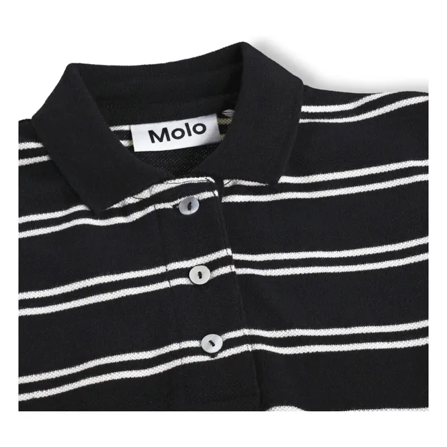 Raki Striped Organic Cotton Polo Shirt | Black
