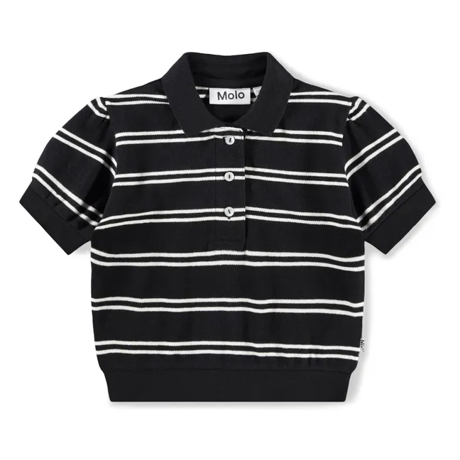 Polo de algodón ecológico a rayas caqui | Negro