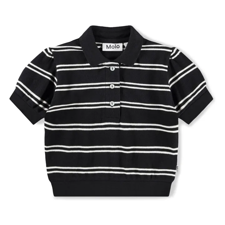 Polo Raki Rayé Coton Bio | Noir- Image produit n°0