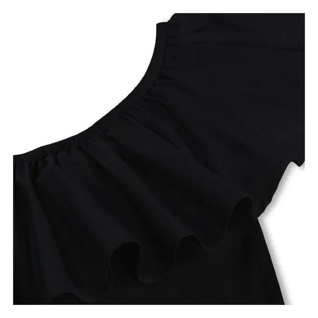 Rebecca Asymmetric Ruffle Top Algodón orgánico | Negro