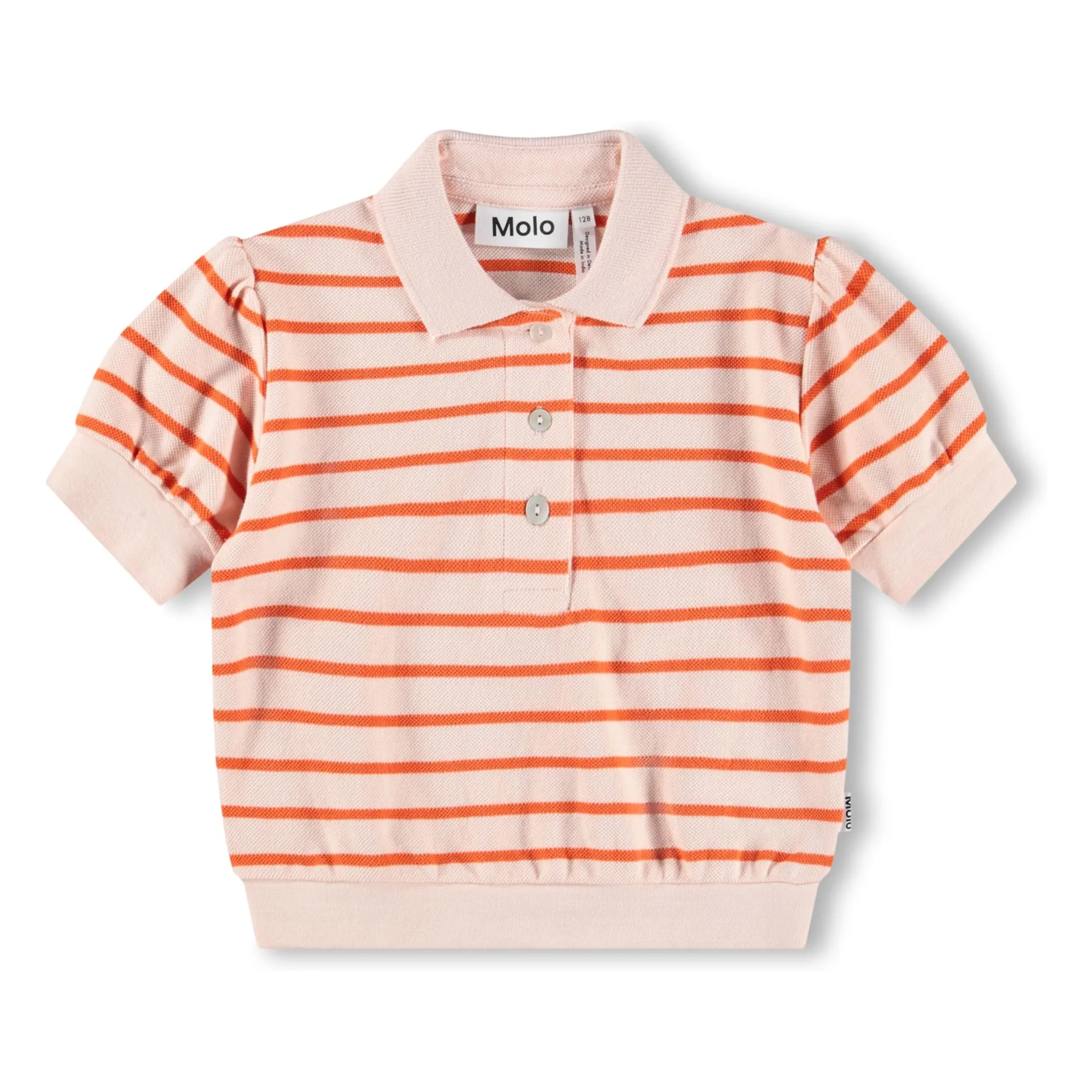 Molo Pale Pink Raki Striped Organic Cotton Polo Shirt