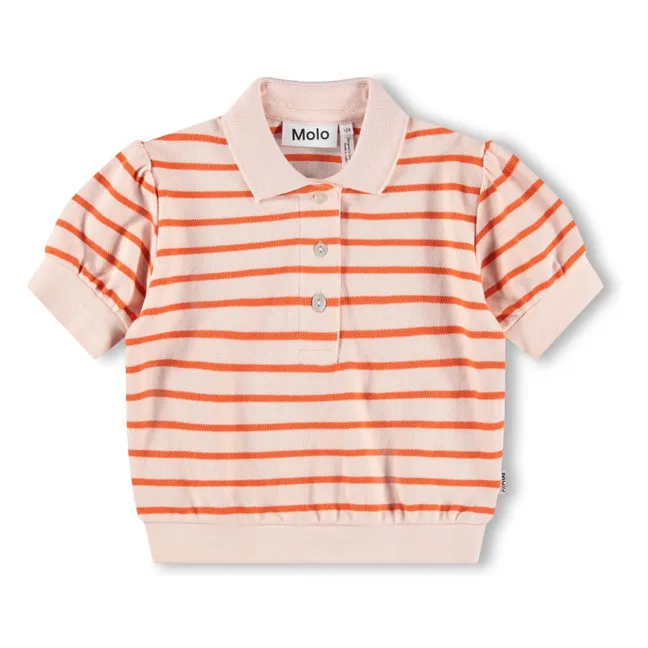 Polo de algodón ecológico a rayas caqui | Rosa Pálido