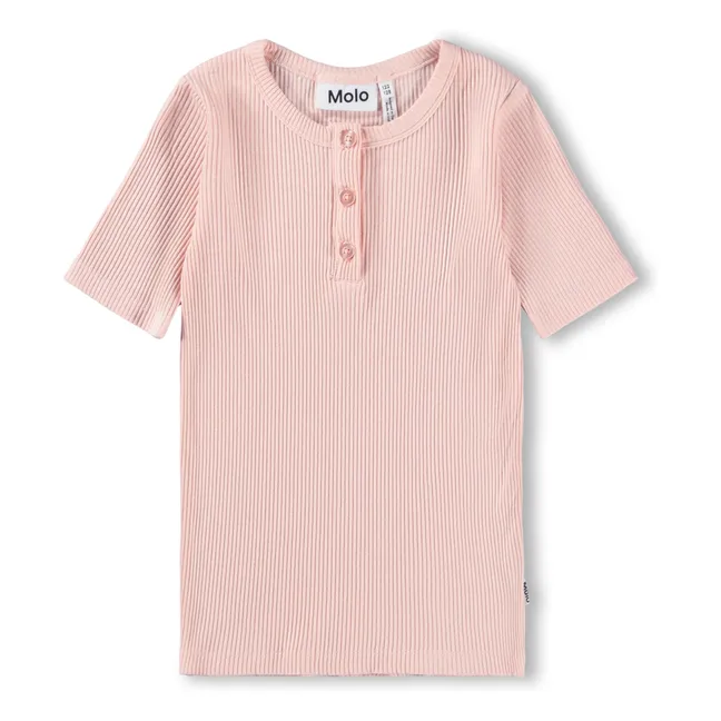 T-shirt Col Boutonné Côtelé Rosey | Rose pâle
