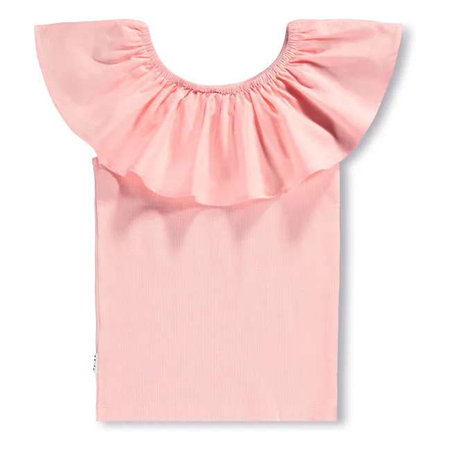 Top de volantes de algodón orgánico Reca | Rosa Melocotón