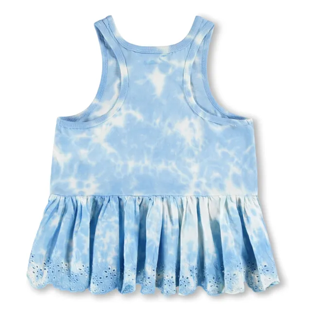 Camiseta de tirantes Rosa Tie and Dye de algodón orgánico con volantes | Azul Claro