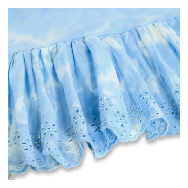 Camiseta de tirantes Rosa Tie and Dye de algodón orgánico con volantes | Azul Claro