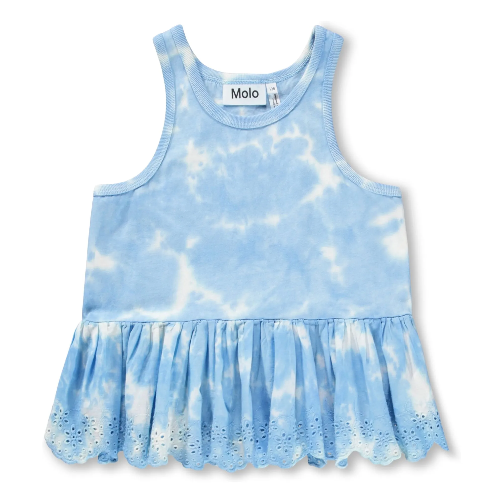 Molo Light Blue Rosa Tie And Dye Organic Cotton Ruffled Tank Top