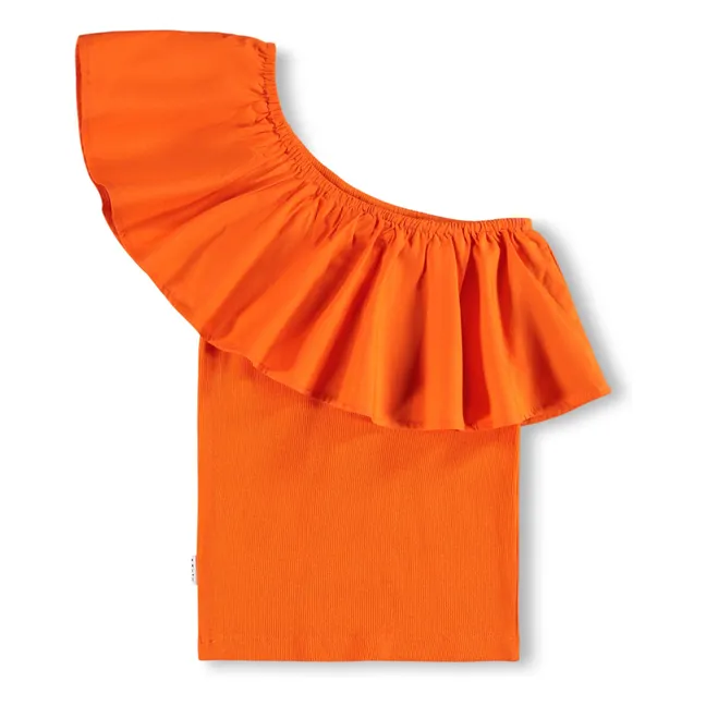 Top Rebecca Volants Asymétrique Coton Bio | Orange