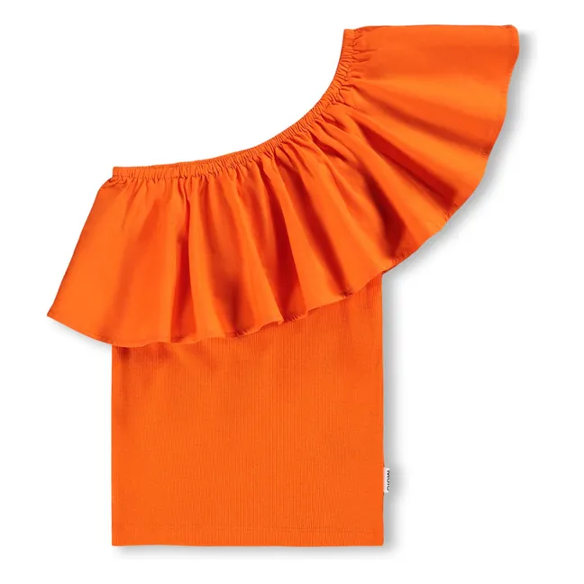 Rebecca Asymmetric Ruffle Top Algodón orgánico | Naranja