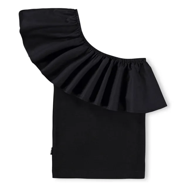 Rebecca Top Asymmetrical ruffles Organic cotton | Black