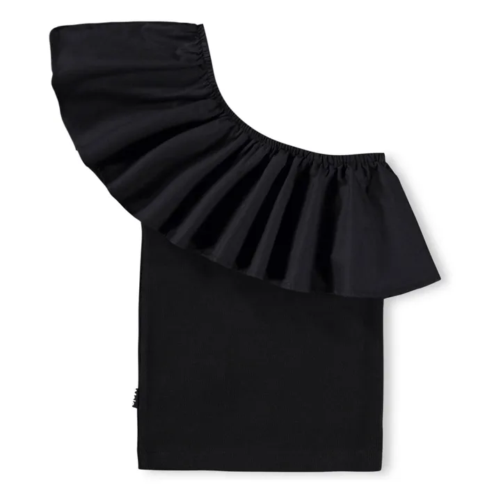 Rebecca Asymmetric Ruffle Top Algodón orgánico | Negro- Imagen del producto n°2