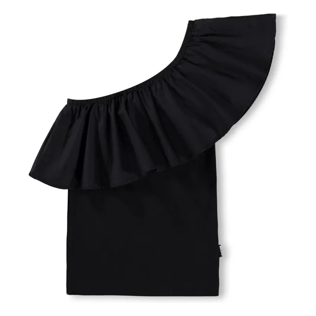 Top Rebecca Volants Asymétrique Coton Bio | Noir