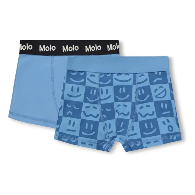 Lot de 2 Caleçons Justin Damier Coton Bio | Bleu