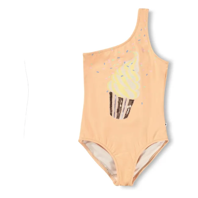 Bañador asimétrico de fibra reciclada Nai Glace | Rosa Melocotón