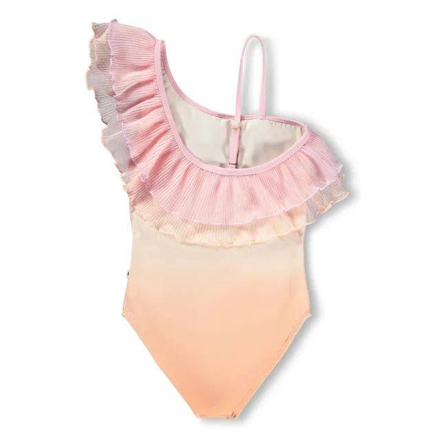 Traje de baño asimétrico con volantes Nilla Fibras recicladas  | Rosa Pálido