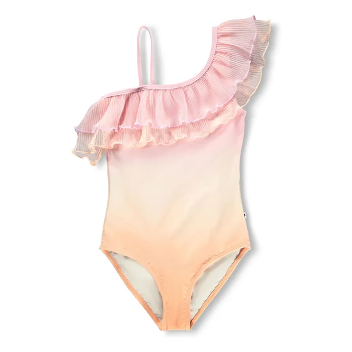 Traje de baño asimétrico con volantes Nilla Fibras recicladas  | Rosa Pálido- Imagen del producto n°0