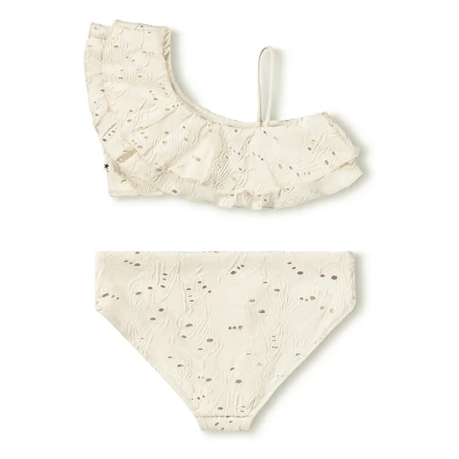 Traje de baño asimétrico con volantes Niky Fibras recicladas | Crudo