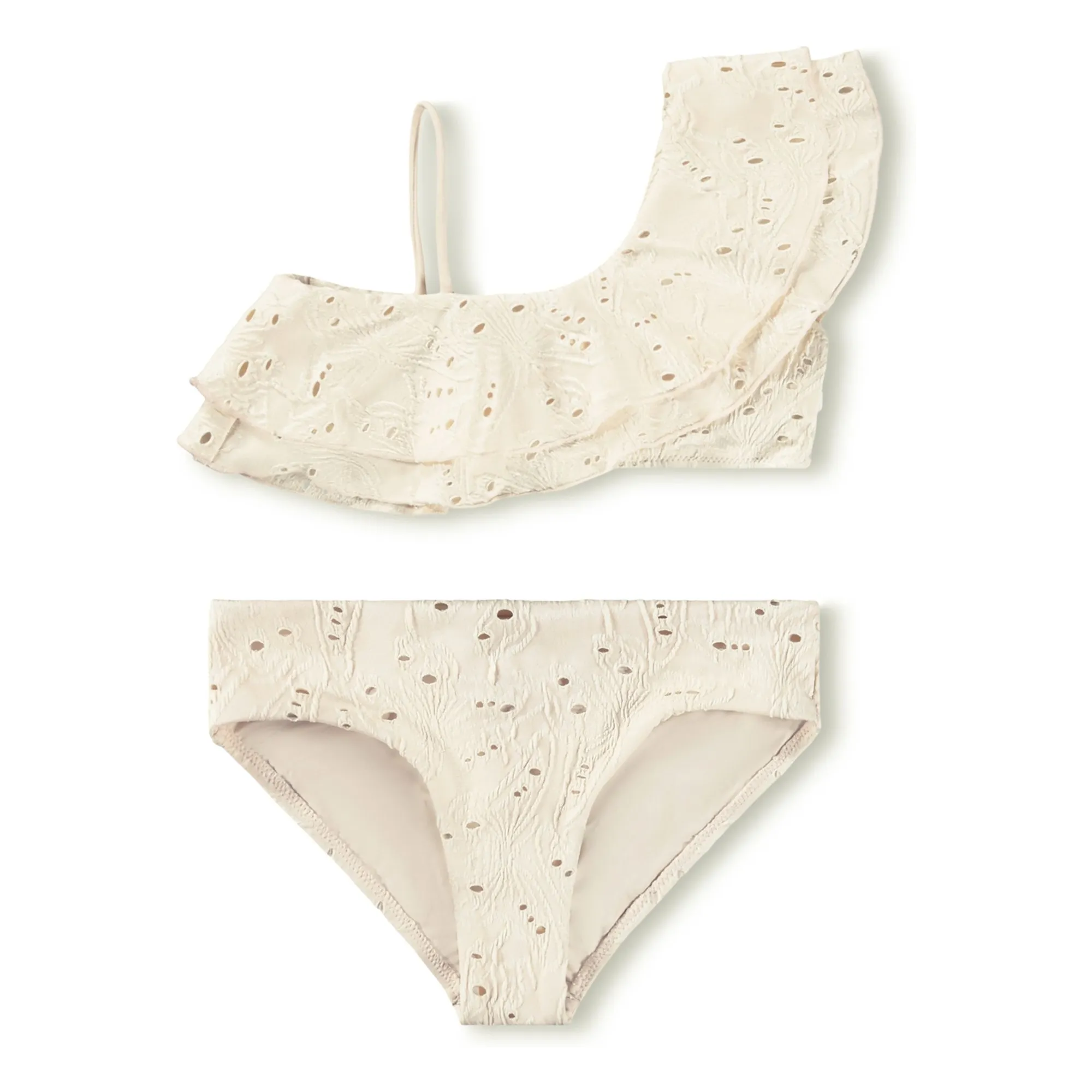 Molo Ecru Niky Asymmetrical Ruffle Swimsuit Recycled Fibers
