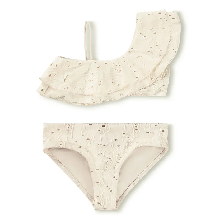 Maillot de Bain Volants Asymétrique Niky Fibres Recyclées | Ecru- Image produit n°0