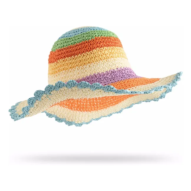 Chapeau Scallop Rayé Paille de Papier | Orange