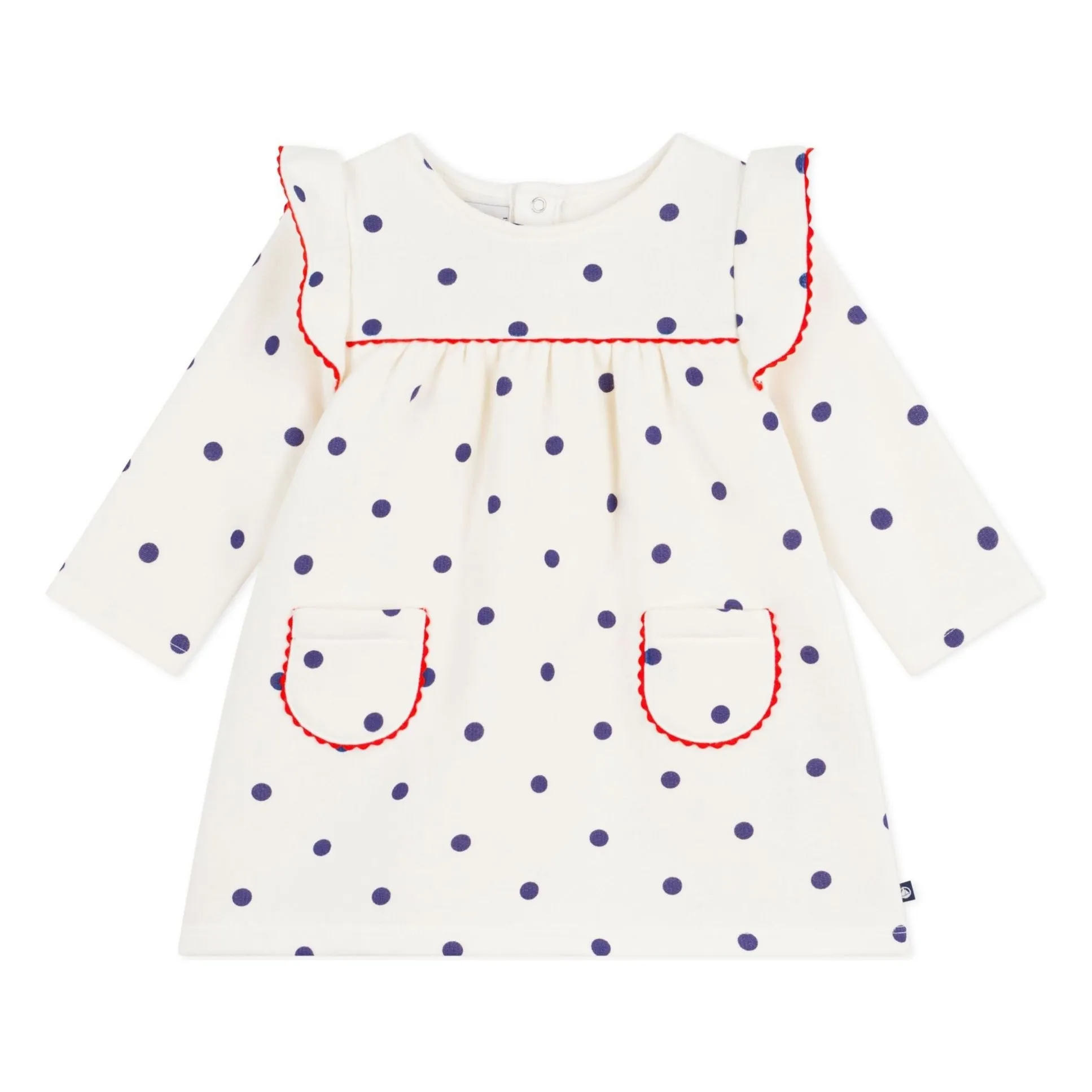 Petit Bateau Girls Ecru Dots Molleton Dress
