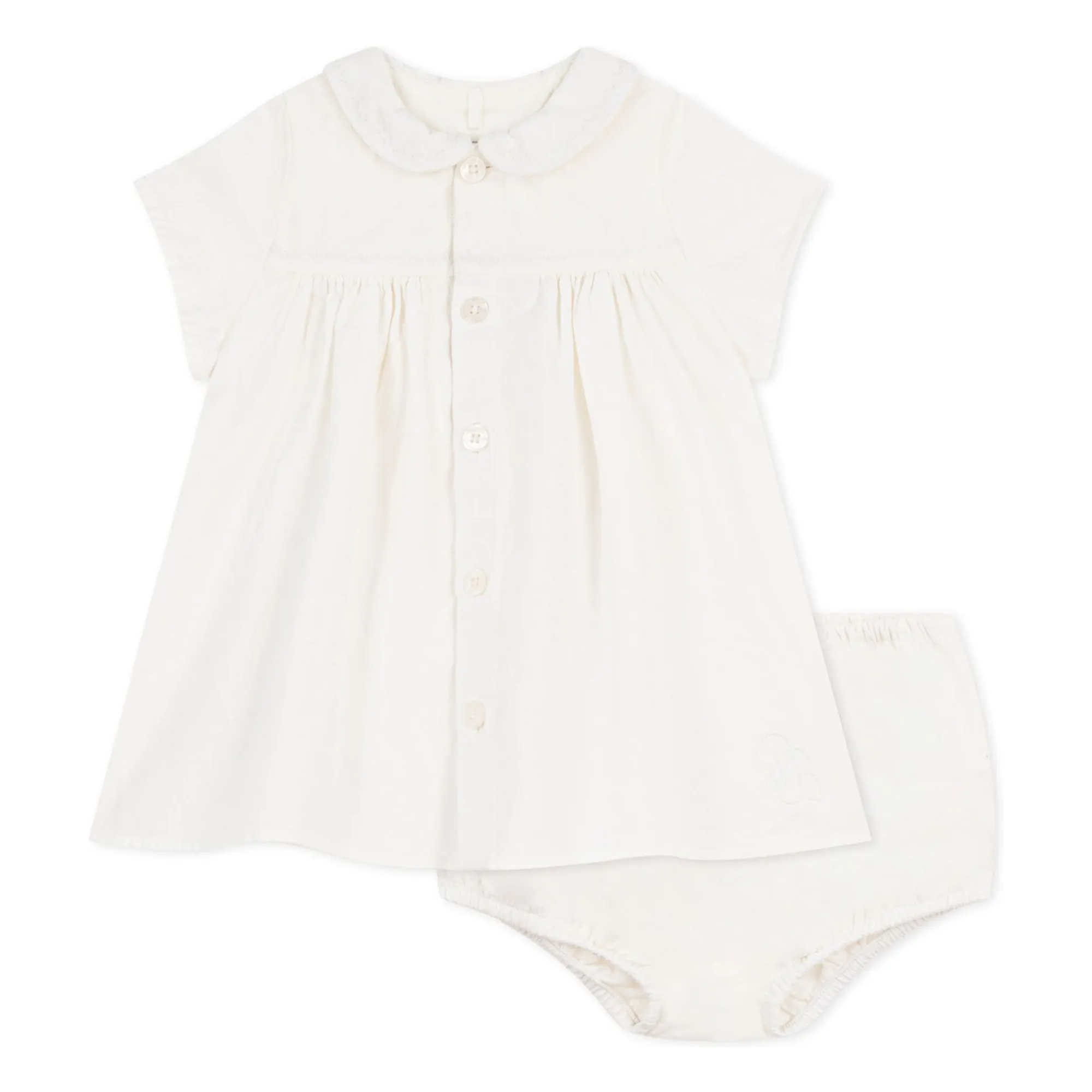 Petit Bateau Girls White Linen And Organic Cotton Dress And Bloomer Set