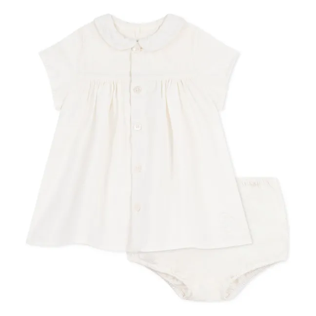 Conjunto de vestido y bloomer de lino y algodón orgánico | Blanco