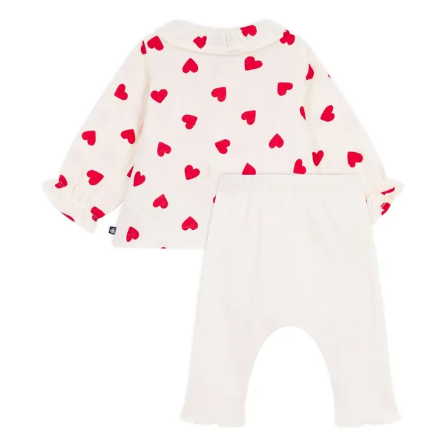 Ensemble Blouse et Legging Cœurs Gaze de Coton Bio | Ecru