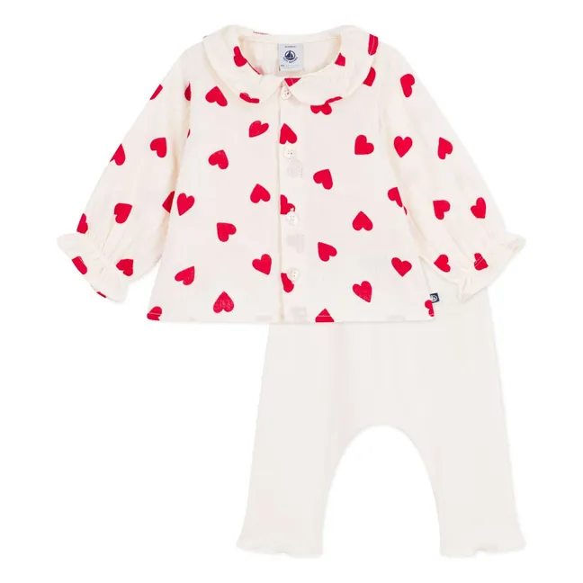Ensemble Blouse et Legging Cœurs Gaze de Coton Bio | Ecru