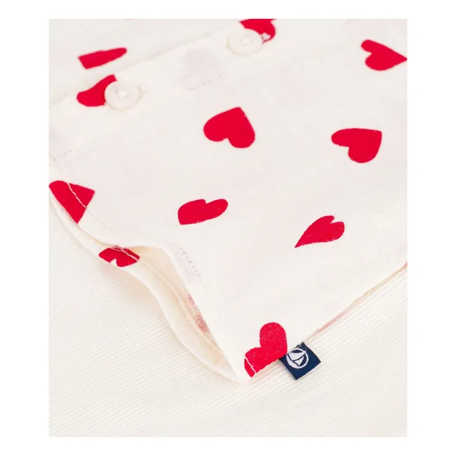 Conjunto de blusa y pantalón de gasa de algodón orgánico con corazones | Crudo