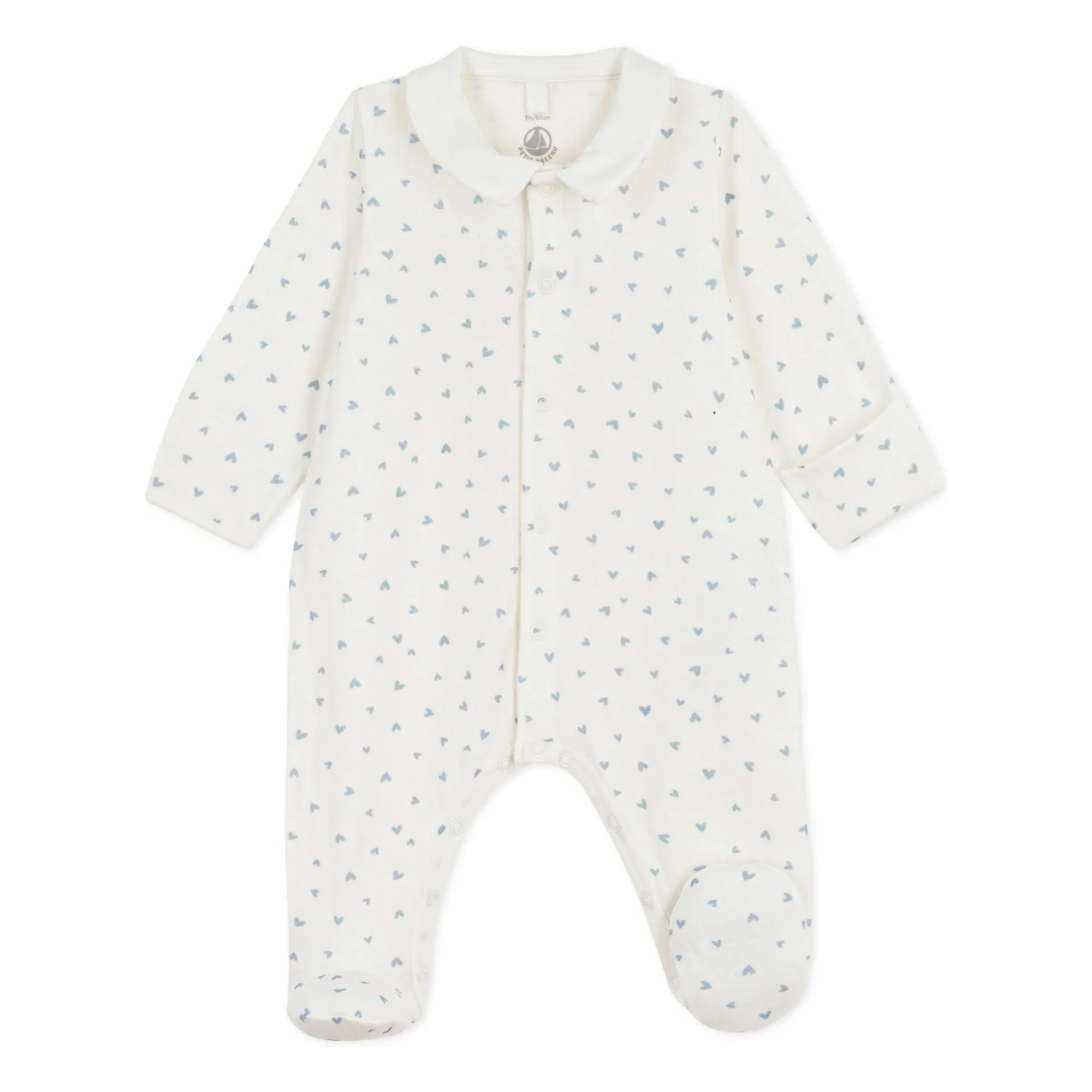 Petit Bateau White Dors Bien Cœurs Organic Velvet Pyjamas