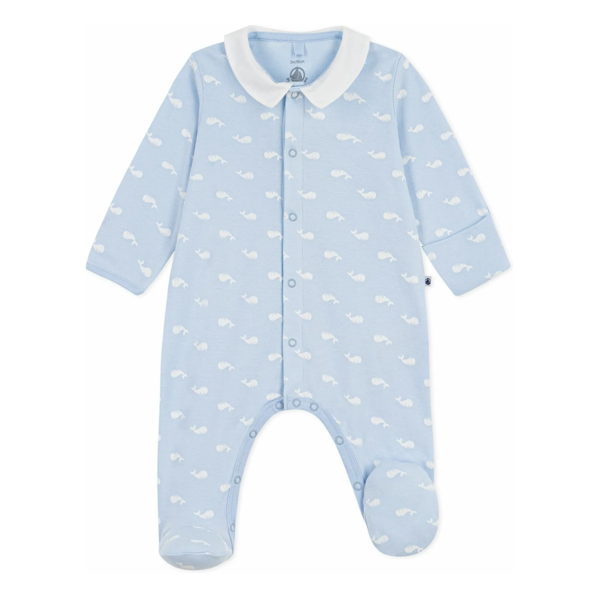 Petit Bateau Light Blue Dors Bien Baleines Organic Cotton Pyjamas