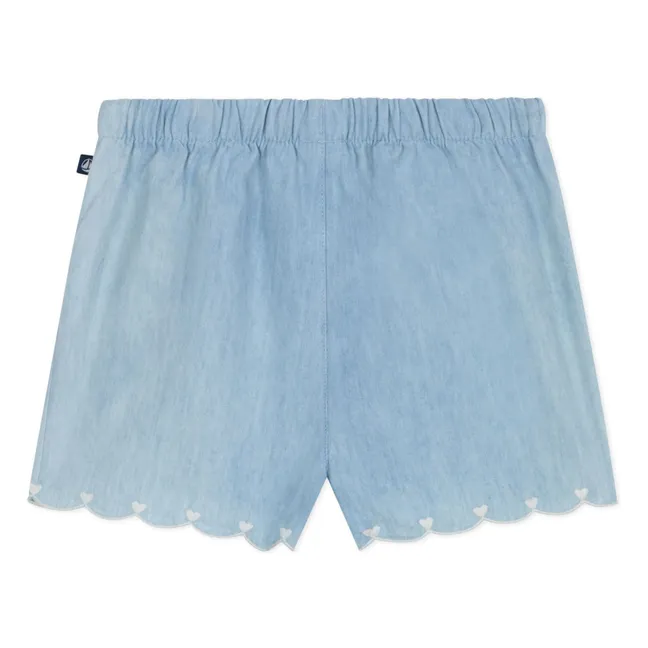 Short Broderies Cœurs Chambray | Bleu Clair